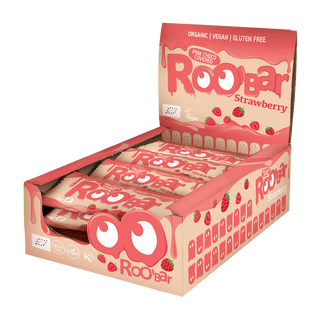 Roobar Schoko-Riegel Bio Riegel mit rosa Schokolade und Erdbeeren