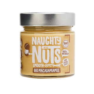 Naughty Nuts Bio Macadamiamus Smooth im Glas mit silbernem Deckel